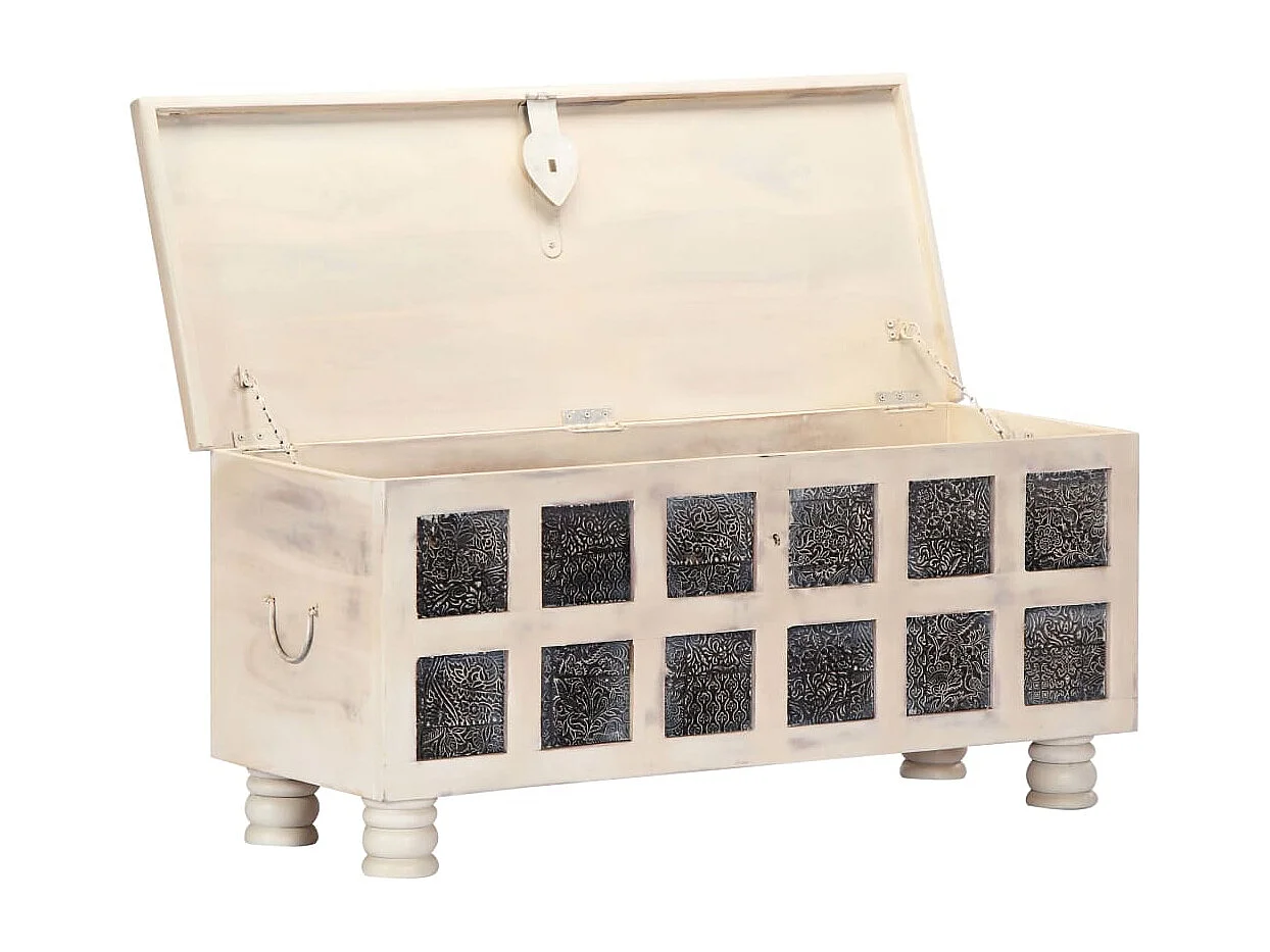 Aufbewahrungstruhe Weiß 110 x 40 x 45 cm Massivholz Akazie