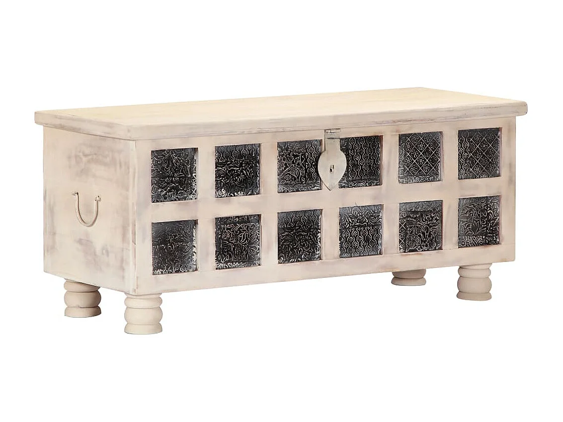 Aufbewahrungstruhe Weiß 110 x 40 x 45 cm Massivholz Akazie