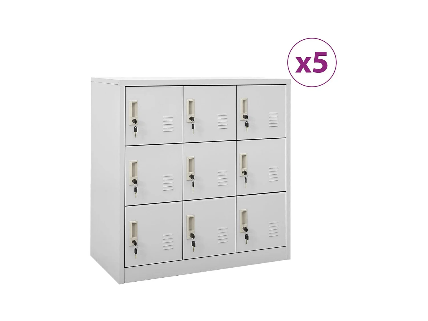 Armadietti con Chiave 5 pz Grigio Chiaro 90x45x92,5 cm Acciaio