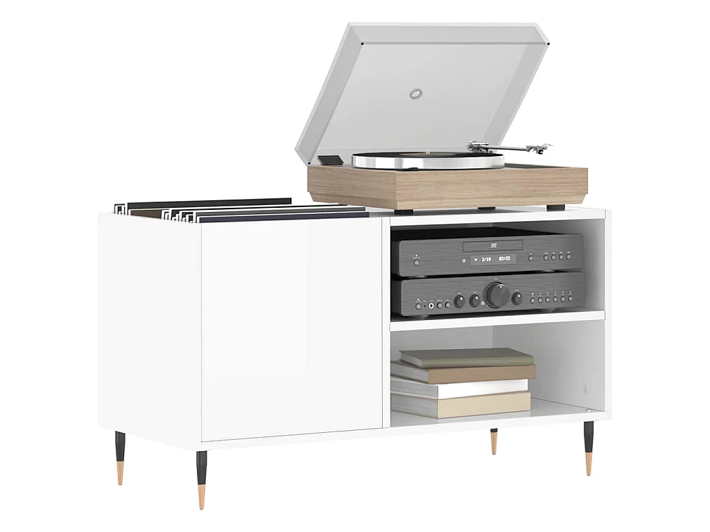 Plattenschrank Hochglanz-Weiß 85x38x48 cm Holzwerkstoff
