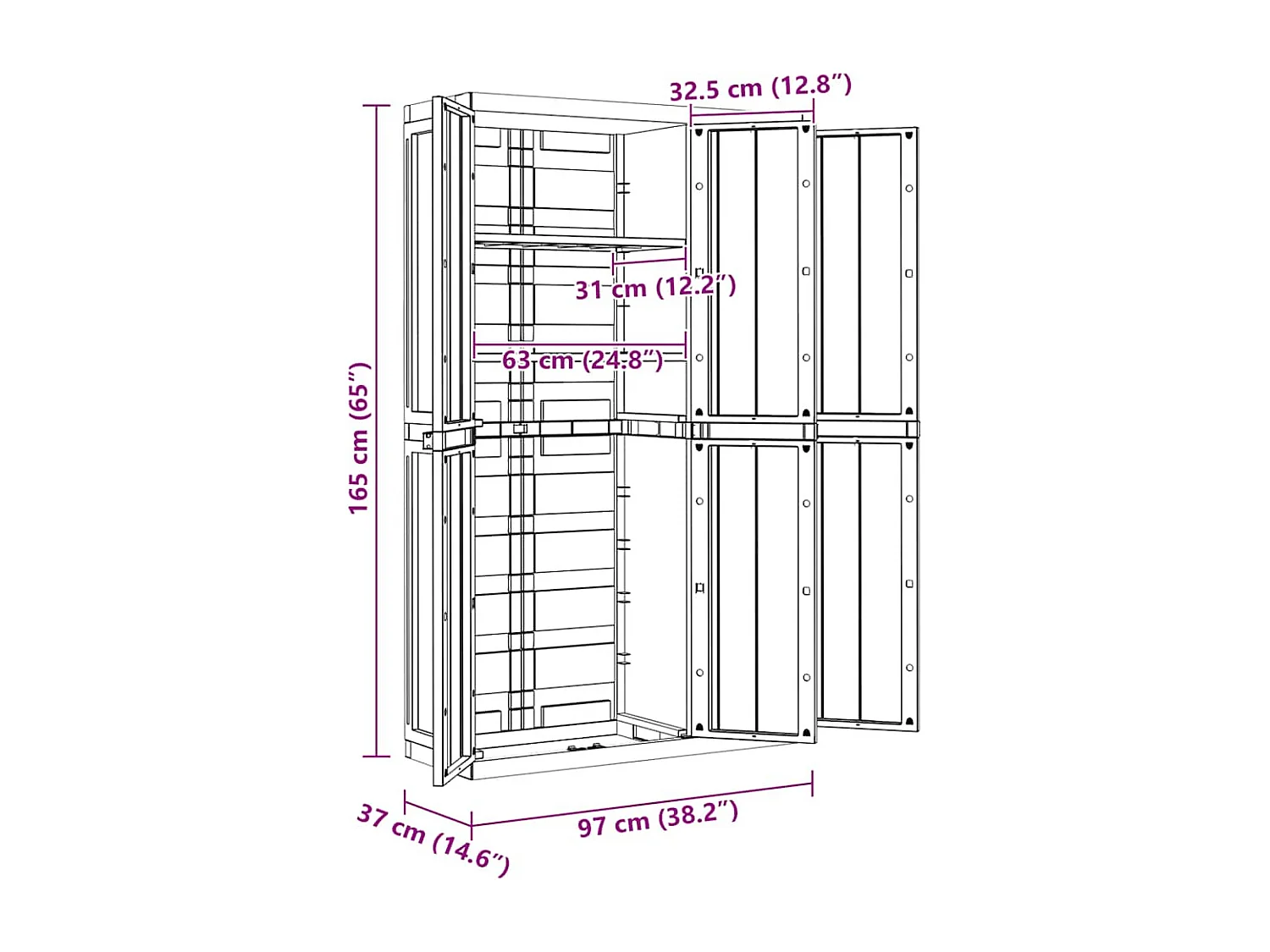 Armoire de rangement d'extérieur noir 97x37x165 cm PP