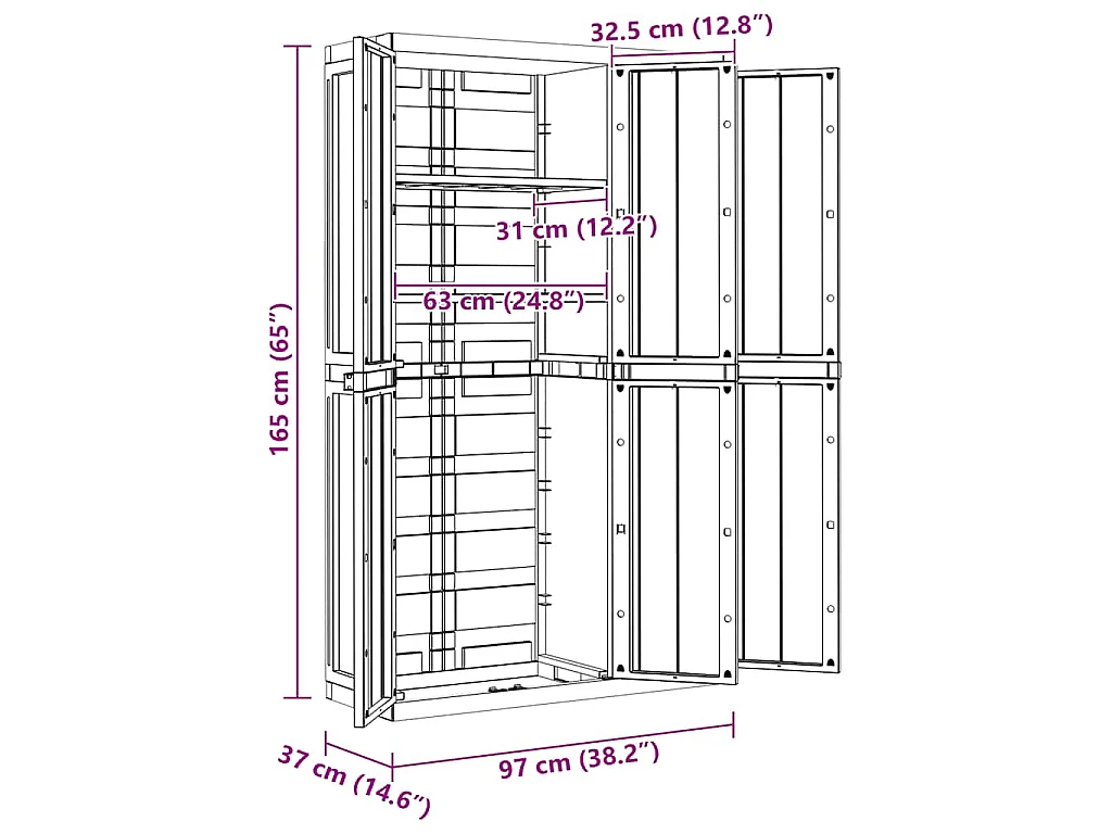 Gartenschrank Schwarz 97x37x165 cm PP