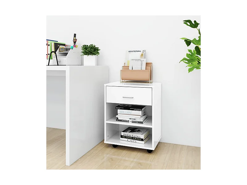 Rollschrank Hochglanz-Weiß 46x36x59 cm Holzwerkstoff