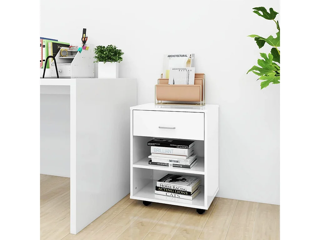 Rollschrank Hochglanz-Weiß 46x36x59 cm Holzwerkstoff