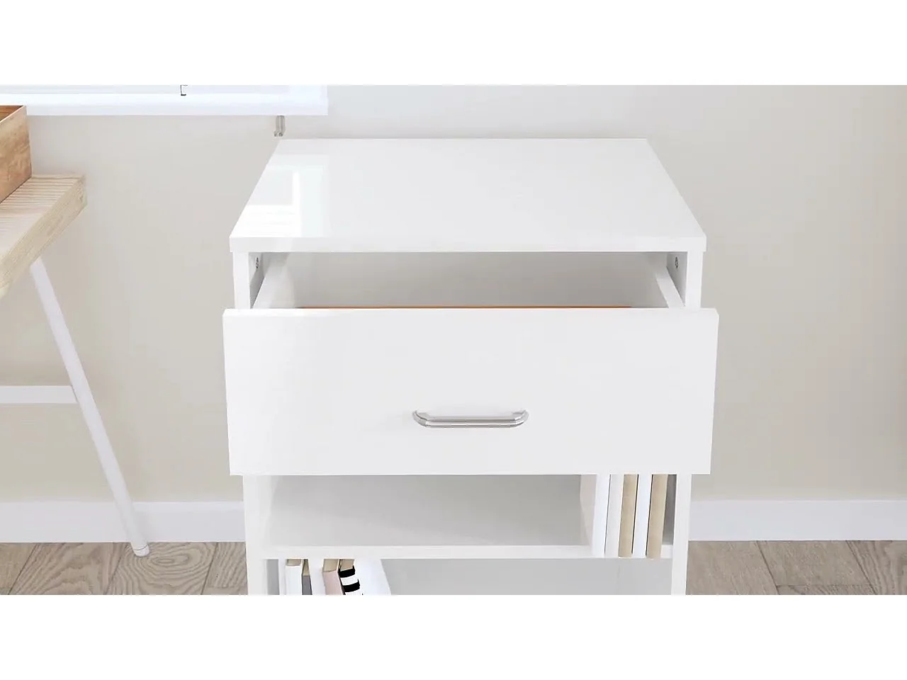 Armoire à roulettes Blanc brillant 46x36x59cm Bois d’ingénierie