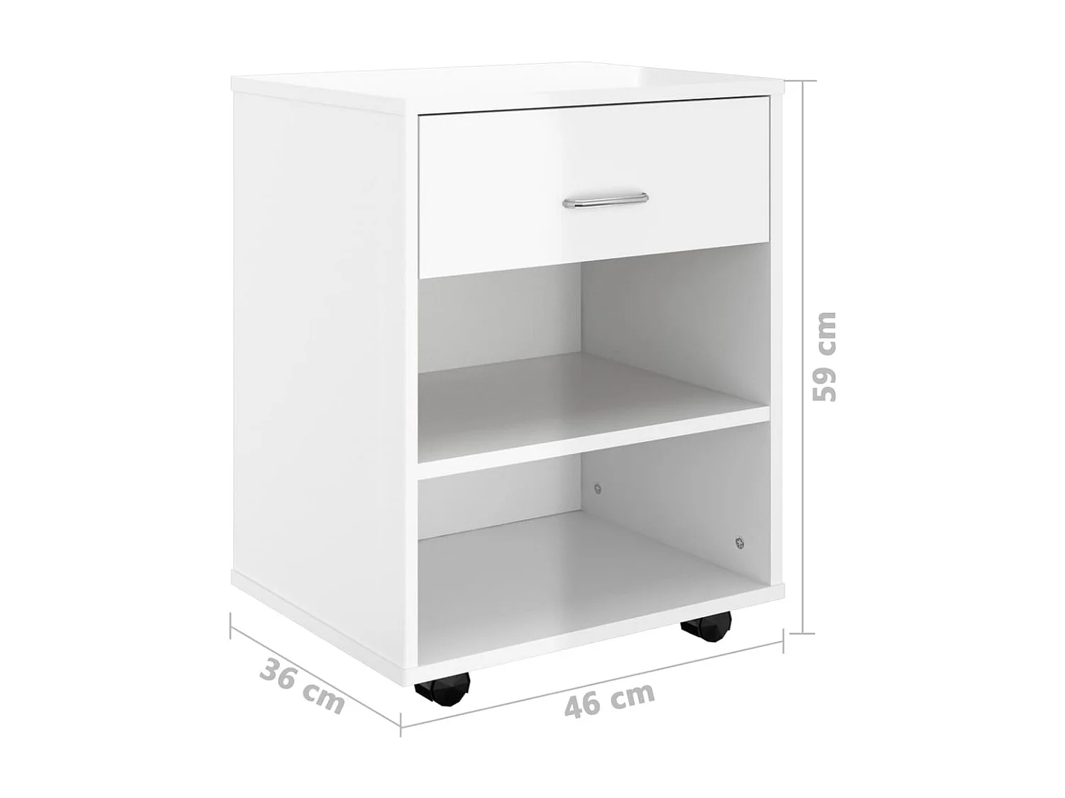Móvel com rodas 46x36x59 cm derivados madeira branco brilhante