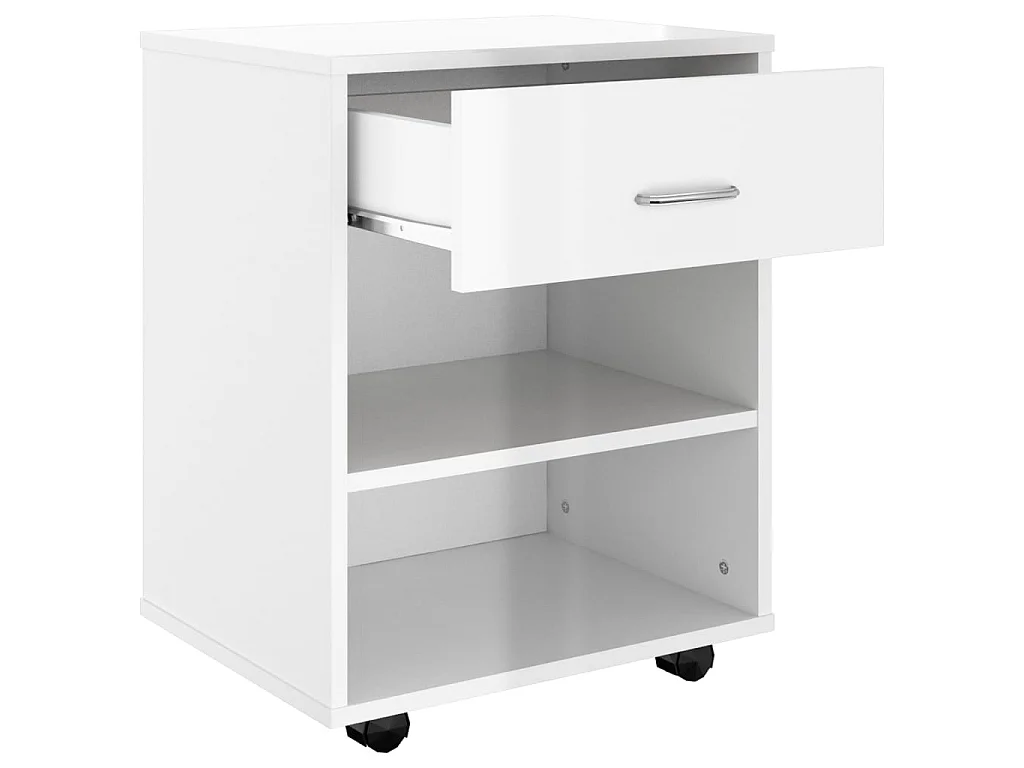 Armoire à roulettes Blanc brillant 46x36x59cm Bois d’ingénierie