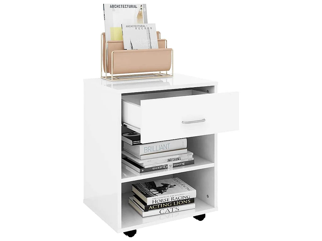 Armoire à roulettes Blanc brillant 46x36x59cm Bois d’ingénierie