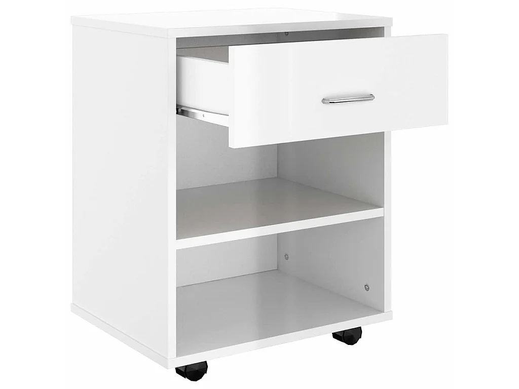 Armoire à roulettes Blanc brillant 46x36x59cm Bois d’ingénierie