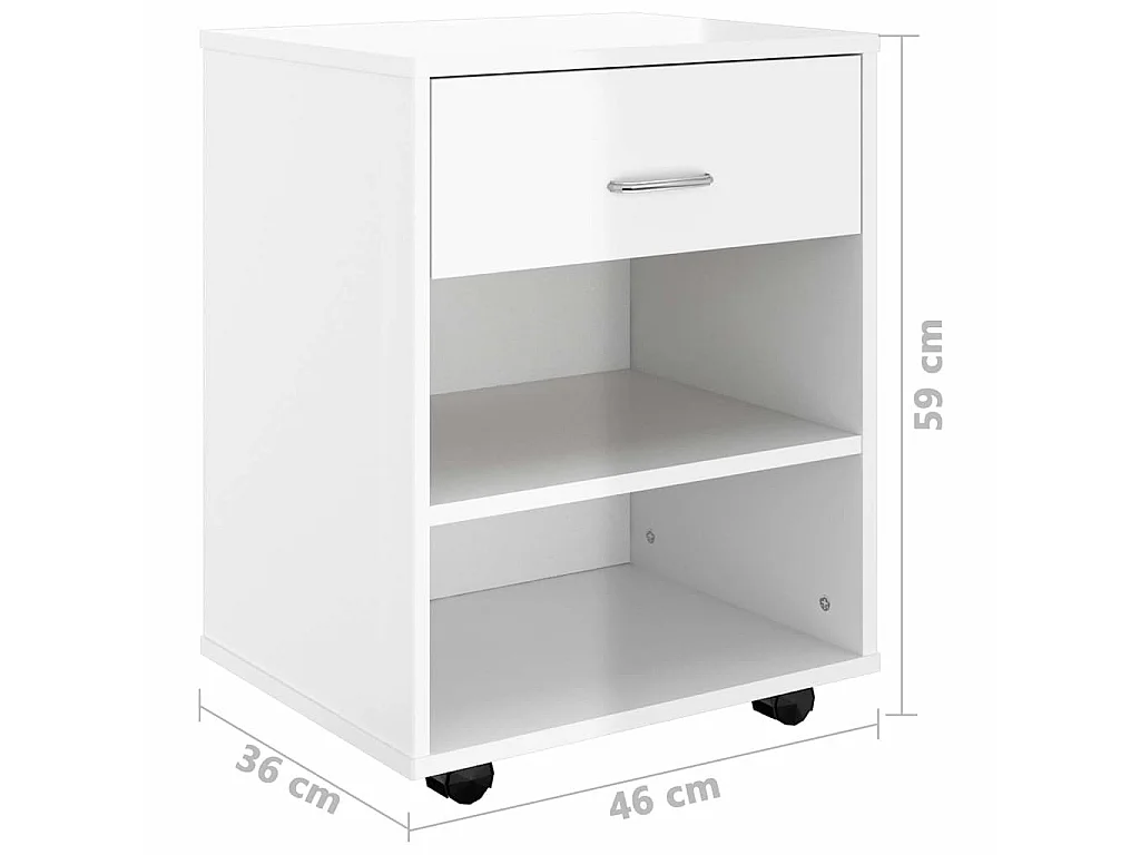 Armoire à roulettes Blanc brillant 46x36x59cm Bois d’ingénierie