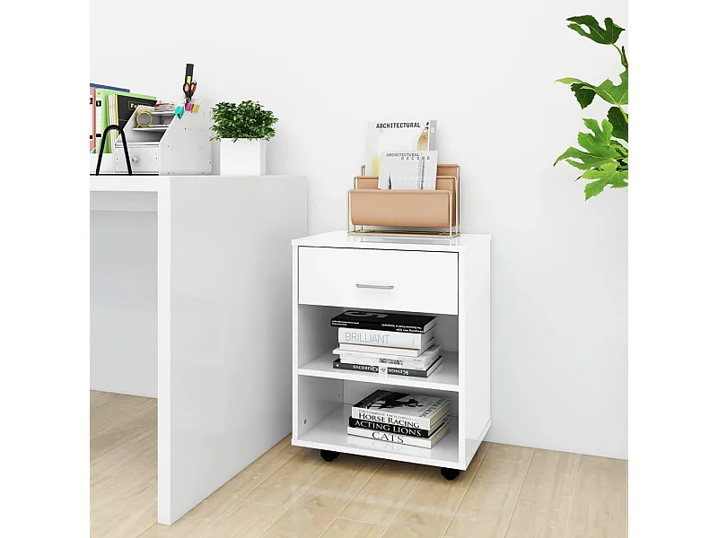 Armoire à roulettes Blanc brillant 46x36x59cm Bois d’ingénierie