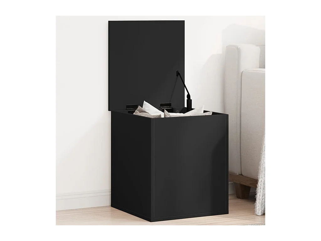 Boîte de rangement noir 40x42x46 cm bois d'ingénierie