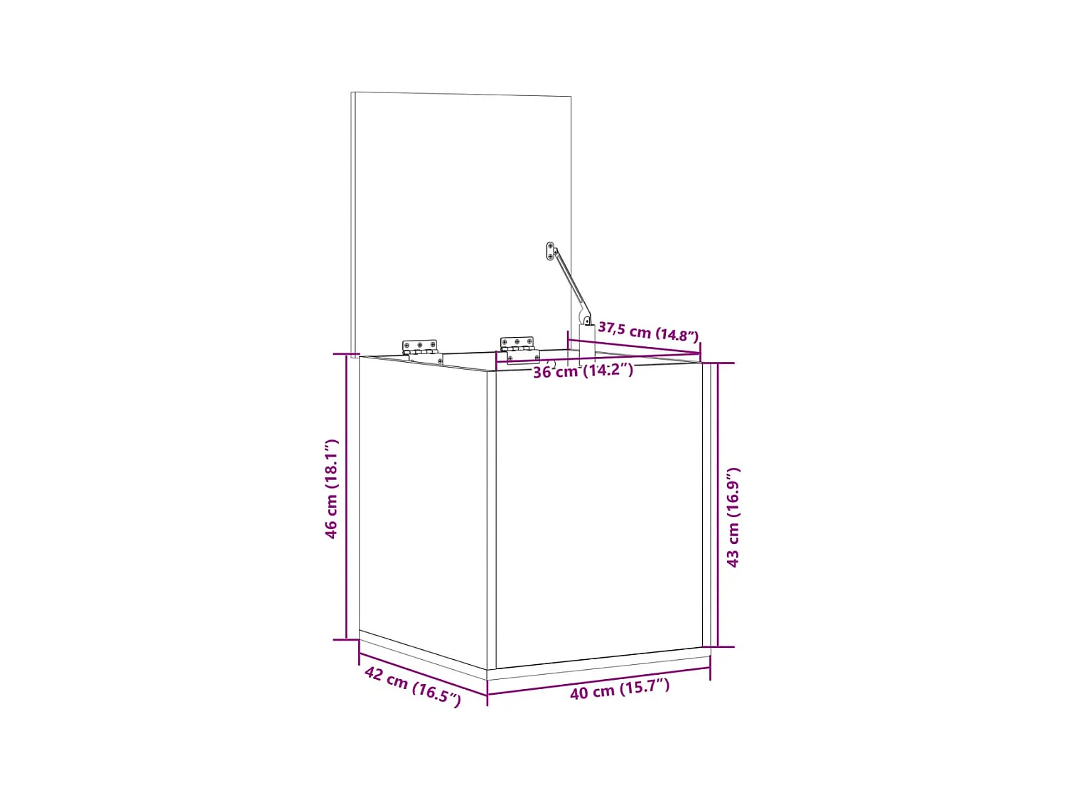 Boîte de rangement noir 40x42x46 cm bois d'ingénierie