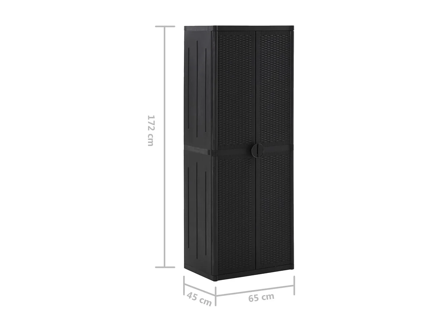 Armadio da Giardino Nero 65x45x172 cm in Rattan PP