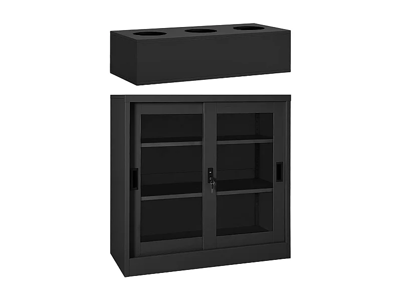 Schrank mit Schiebetüren & Pflanzkasten Anthrazit Stahl