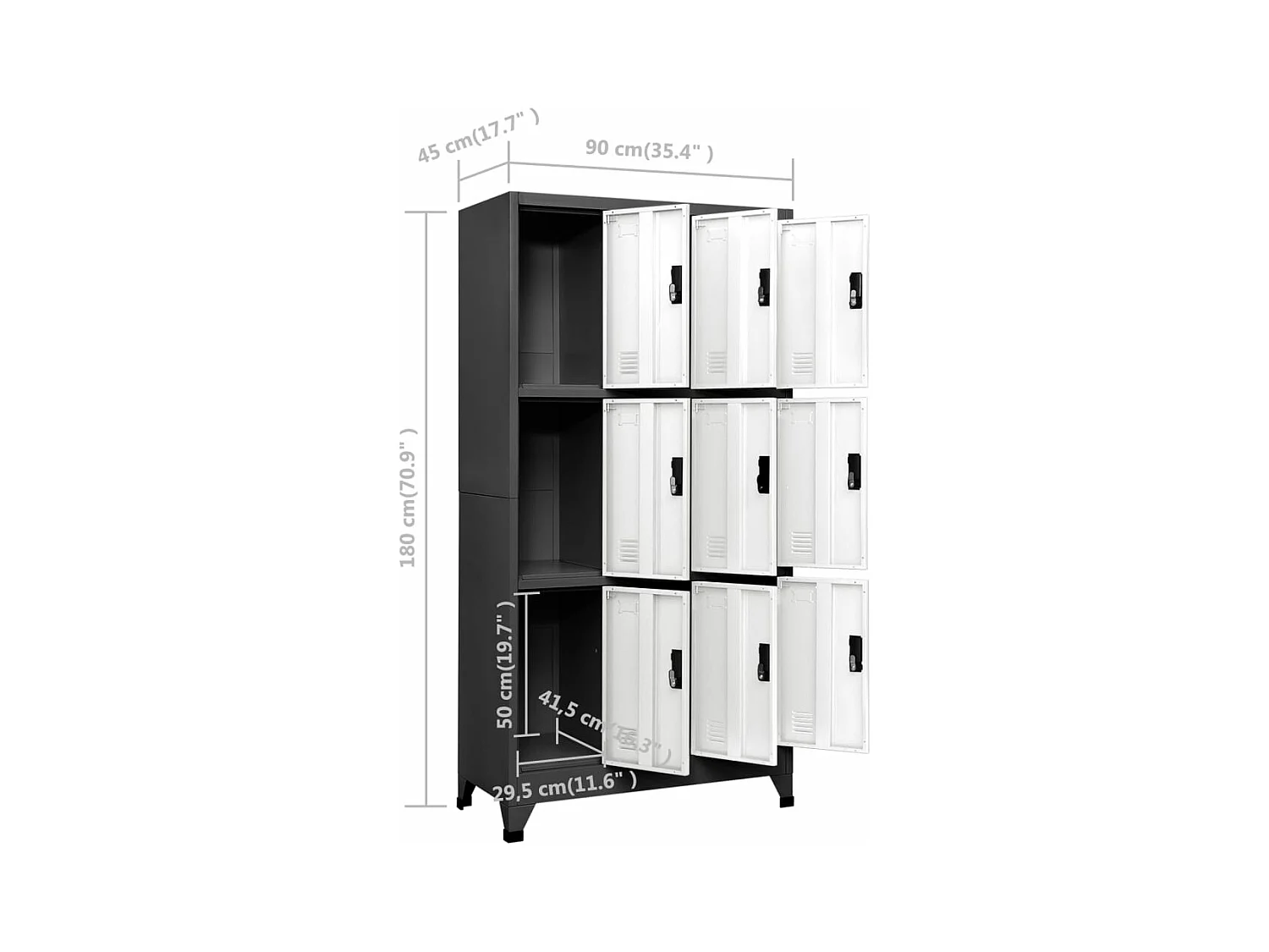 Schließfachschrank Anthrazit und Weiß 90x45x180 cm Stahl