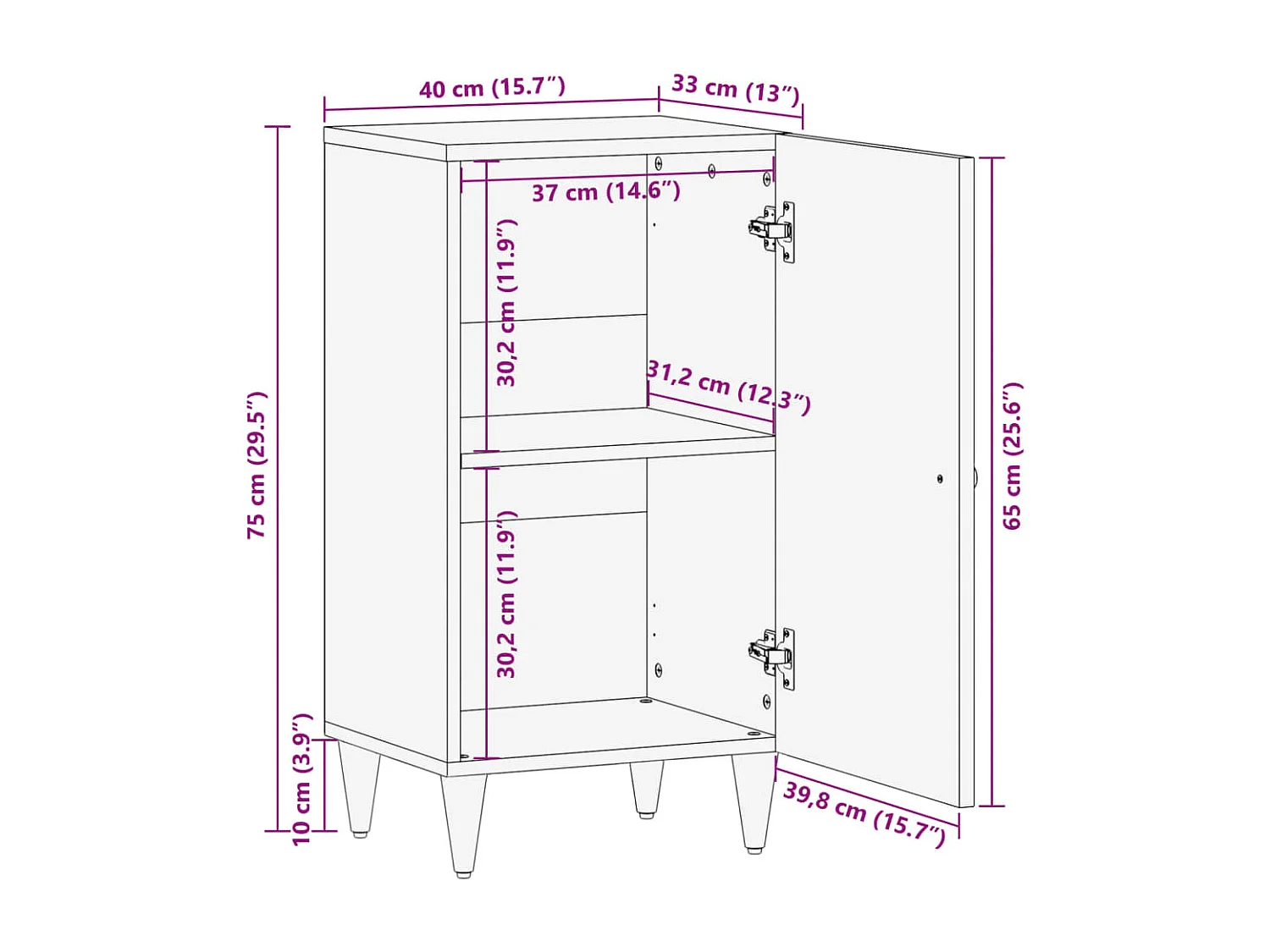 Armoire latérale 40x33x75 cm bois massif de manguier