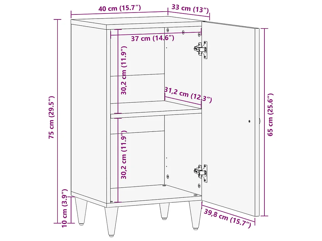 Armoire latérale 40x33x75 cm bois massif de manguier