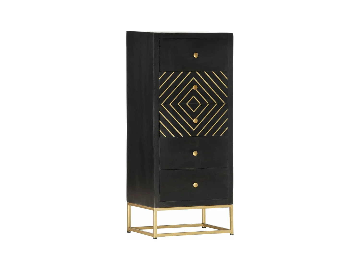 Armoire à tiroirs Noir et doré 45x30x105 cm Bois de manguier