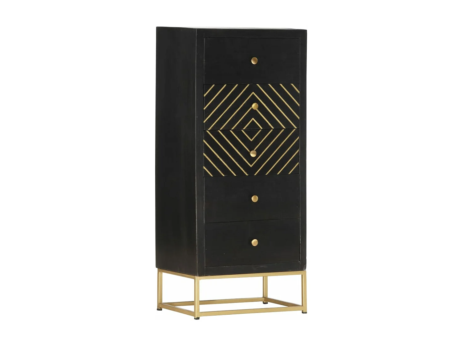 Armoire à tiroirs Noir et doré 45x30x105 cm Bois de manguier