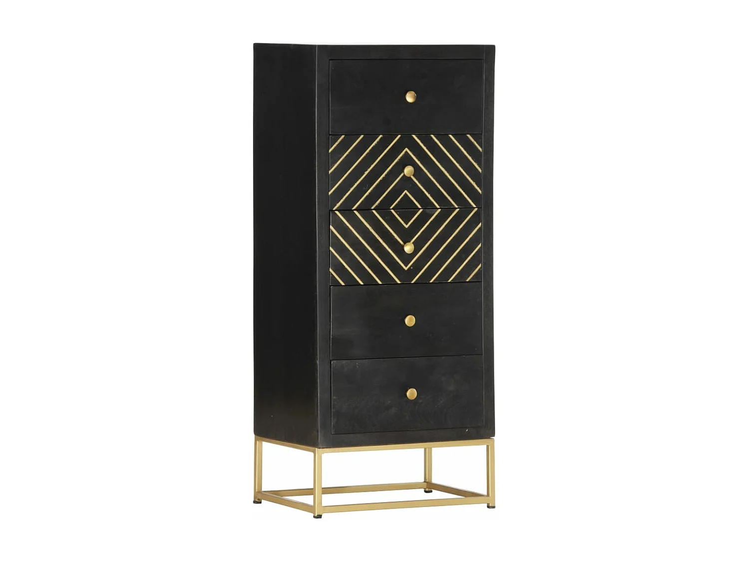 Armoire à tiroirs Noir et doré 45x30x105 cm Bois de manguier