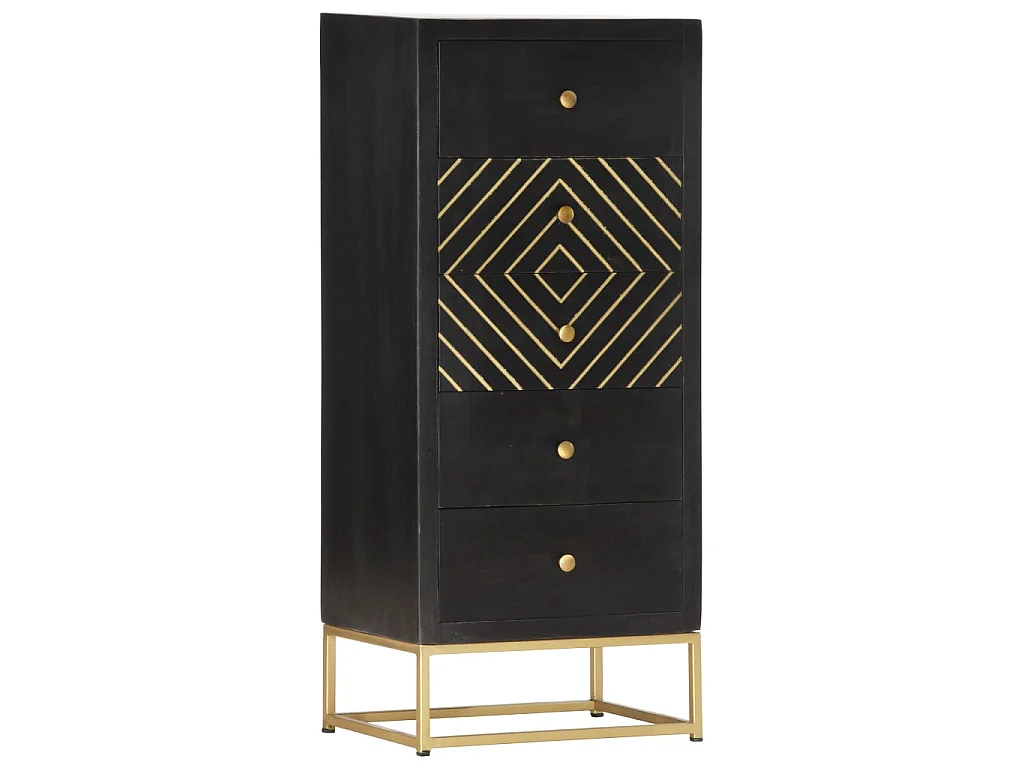 Armoire à tiroirs Noir et doré 45x30x105 cm Bois de manguier