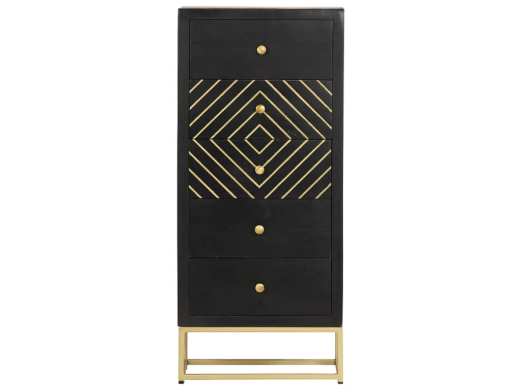 Armoire à tiroirs Noir et doré 45x30x105 cm Bois de manguier