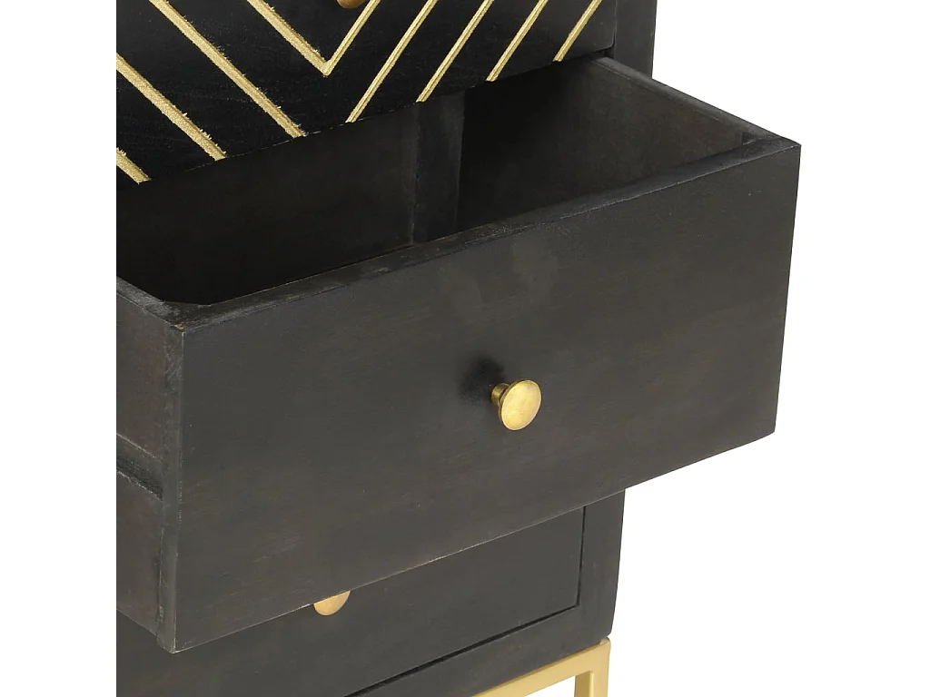 Armoire à tiroirs Noir et doré 45x30x105 cm Bois de manguier