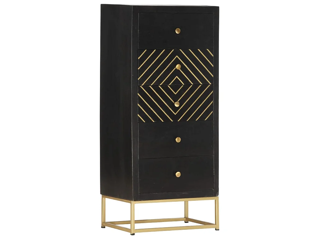 Armoire à tiroirs Noir et doré 45x30x105 cm Bois de manguier