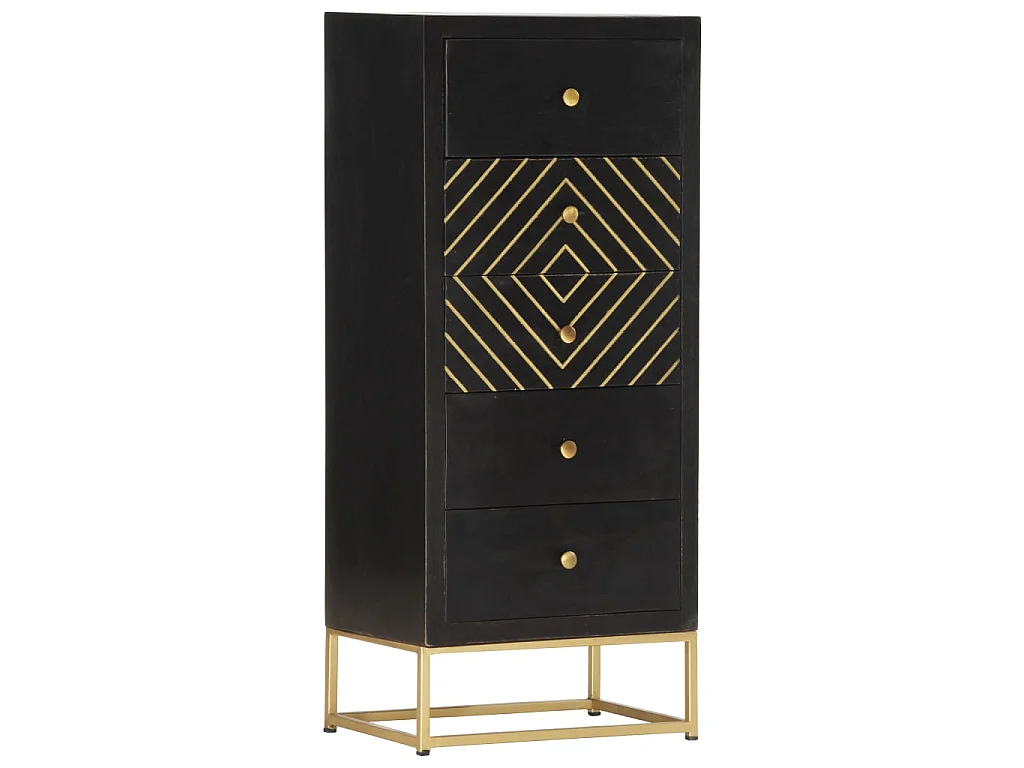 Armoire à tiroirs Noir et doré 45x30x105 cm Bois de manguier