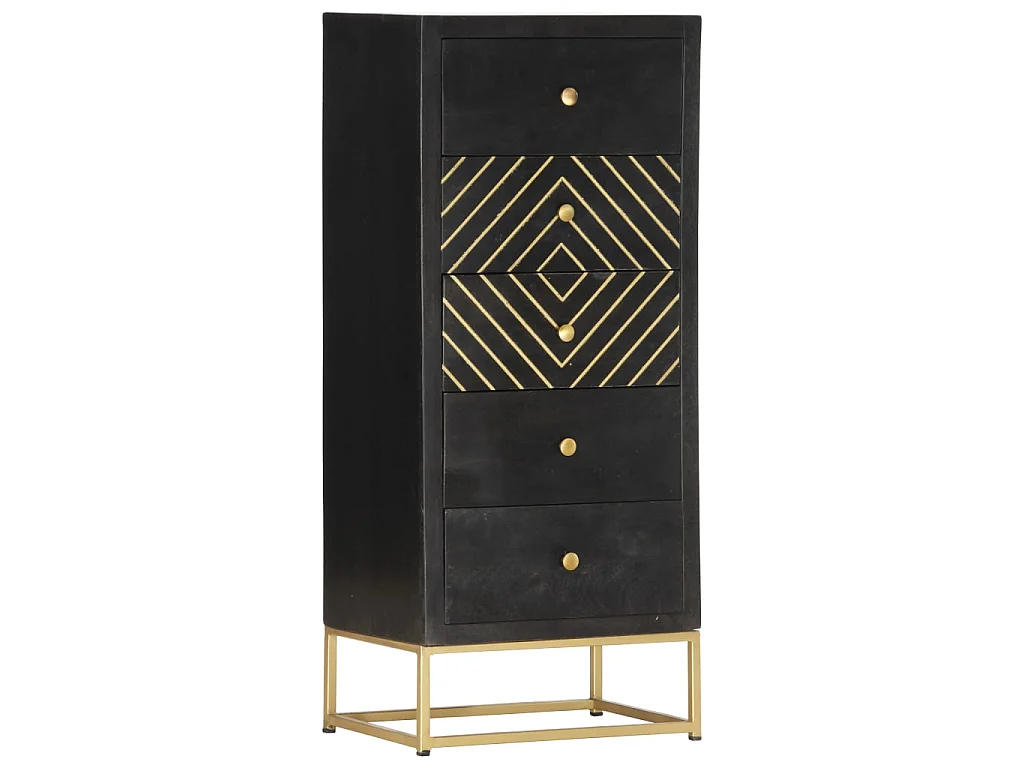 Armoire à tiroirs Noir et doré 45x30x105 cm Bois de manguier