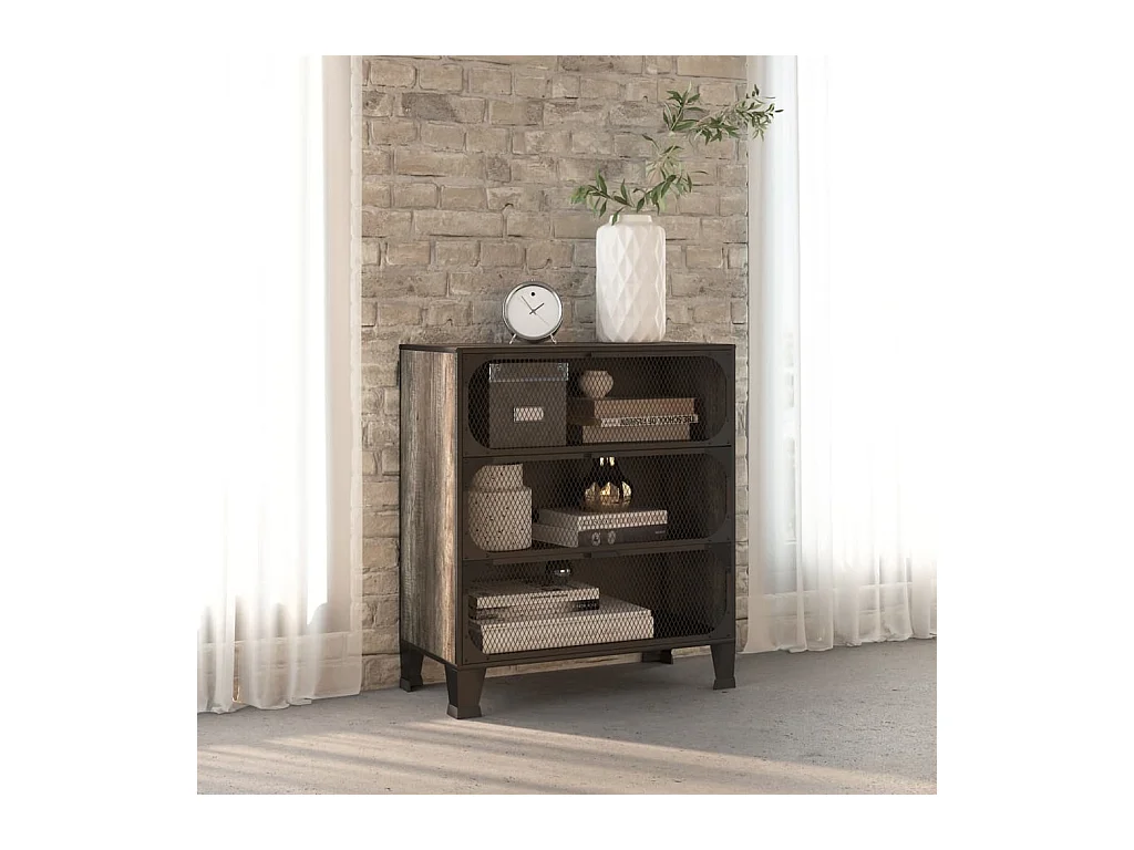 Opbergkast 72x36x82 cm metaal en MDF grijs