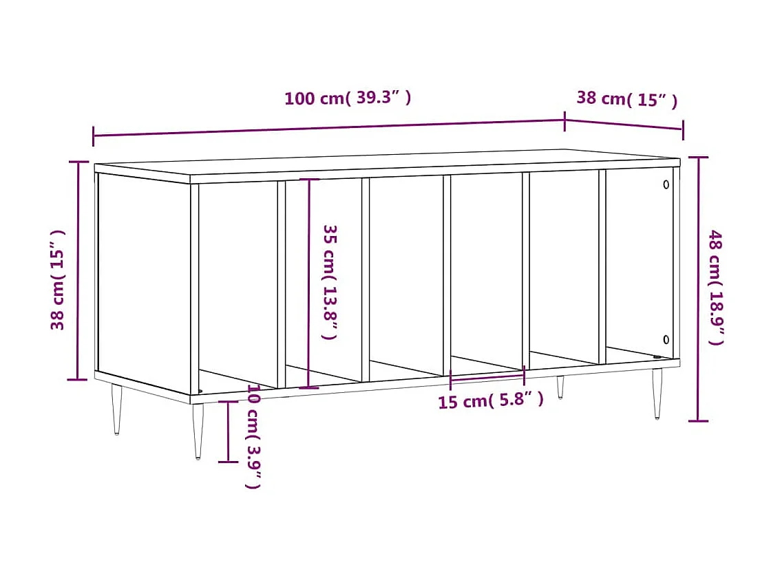 Mobile Porta Dischi Bianco 100x38x48 cm in Legno Multistrato