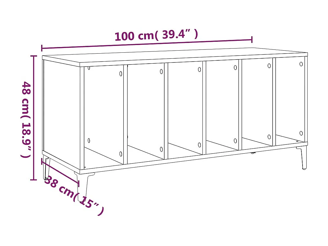 Platenkast 100x38x48 cm bewerkt hout zwart