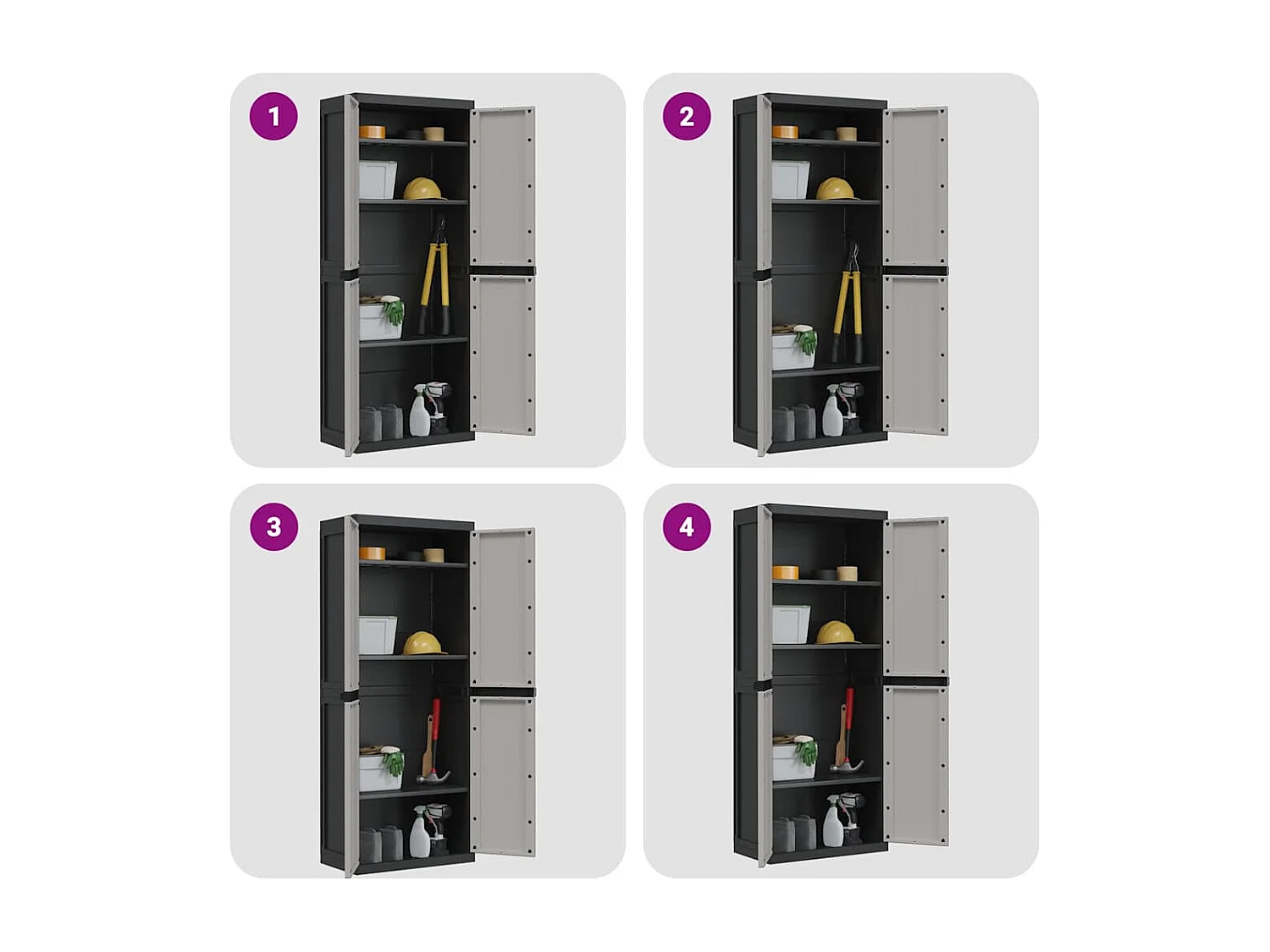 Móvel de arrumação para exterior 65x37x165 PP cinzento e preto