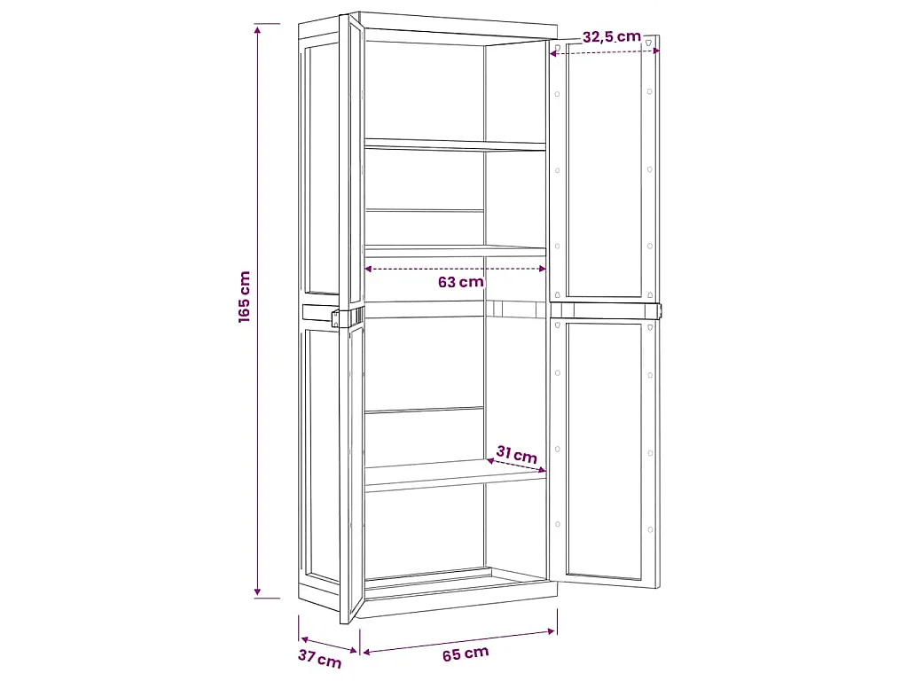 Armoire de rangement d'extérieur gris et noir 65x37x165 cm PP