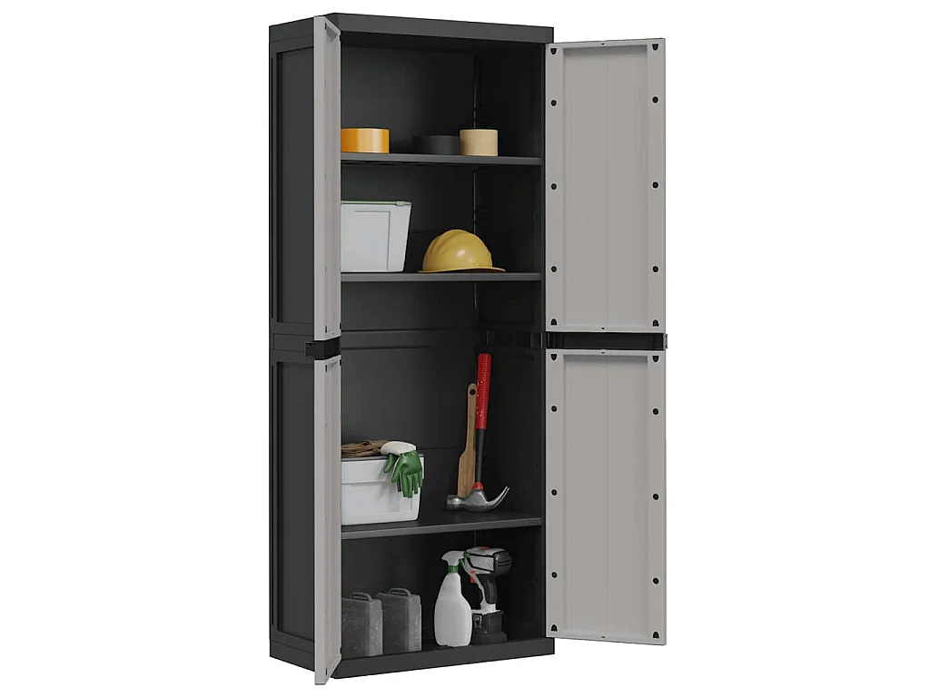 Armoire de rangement d'extérieur gris et noir 65x37x165 cm PP
