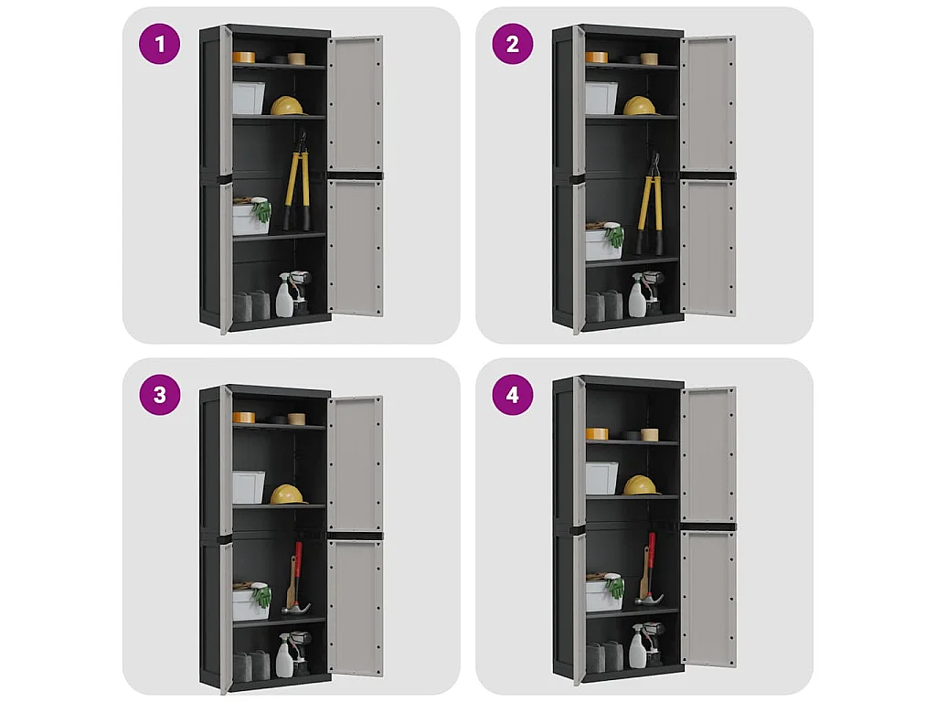Armoire de rangement d'extérieur gris et noir 65x37x165 cm PP