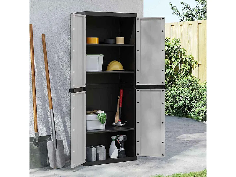Armoire de rangement d'extérieur gris et noir 65x37x165 cm PP