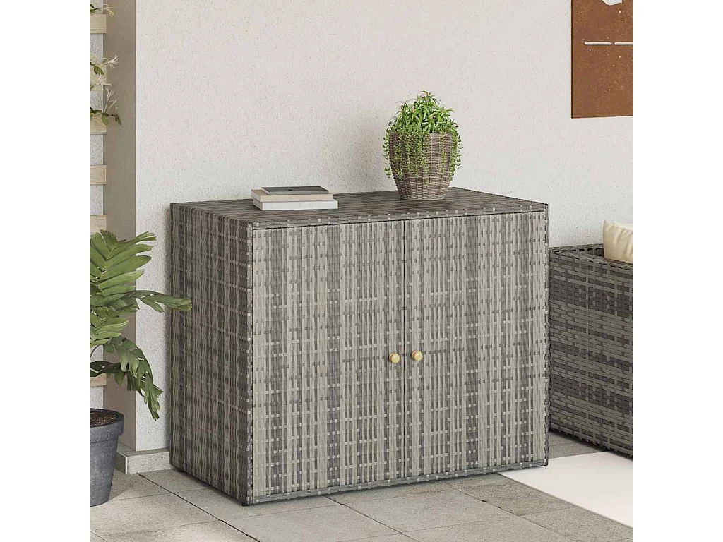 Armario de almacenaje de jardín ratán PE gris 100x55,5x80 cm