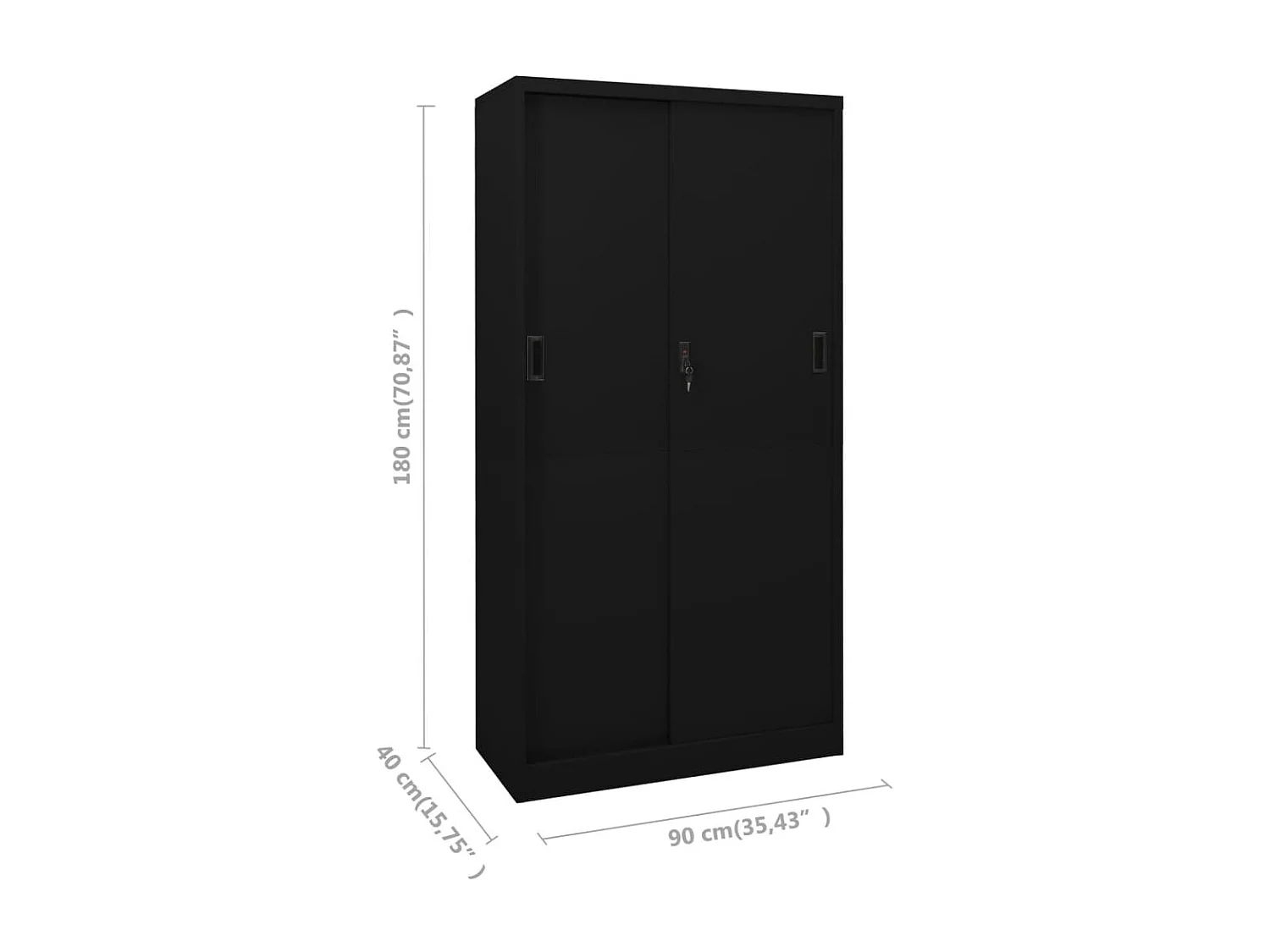 Büroschrank mit Schiebetür Schwarz 90x40x180 cm Stahl