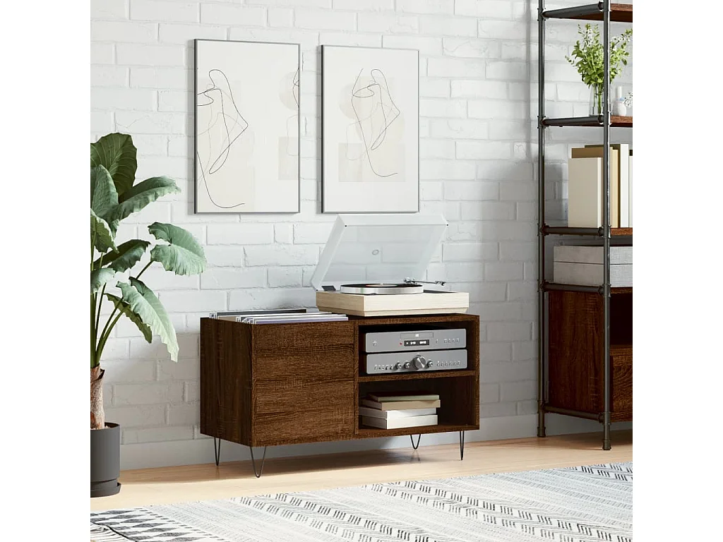 Platenkast 85x38x48 cm bewerkt hout bruin eikenkleur