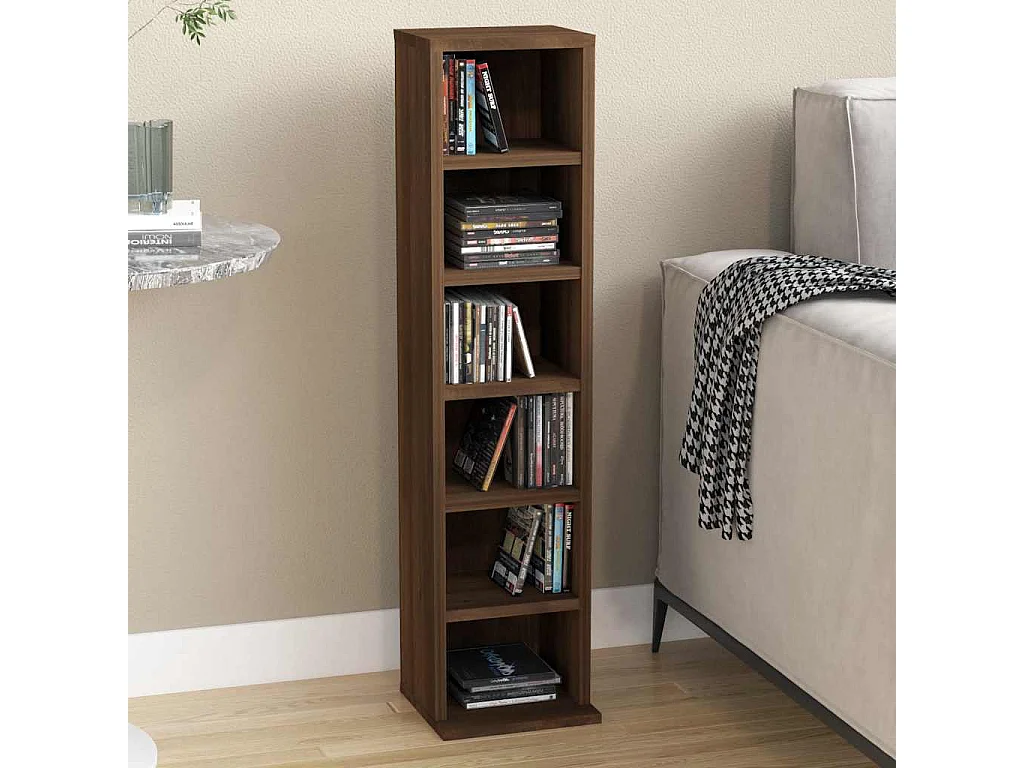 Mobile Porta CD Rovere Marrone 21x20x88 cm in Legno Multistrato