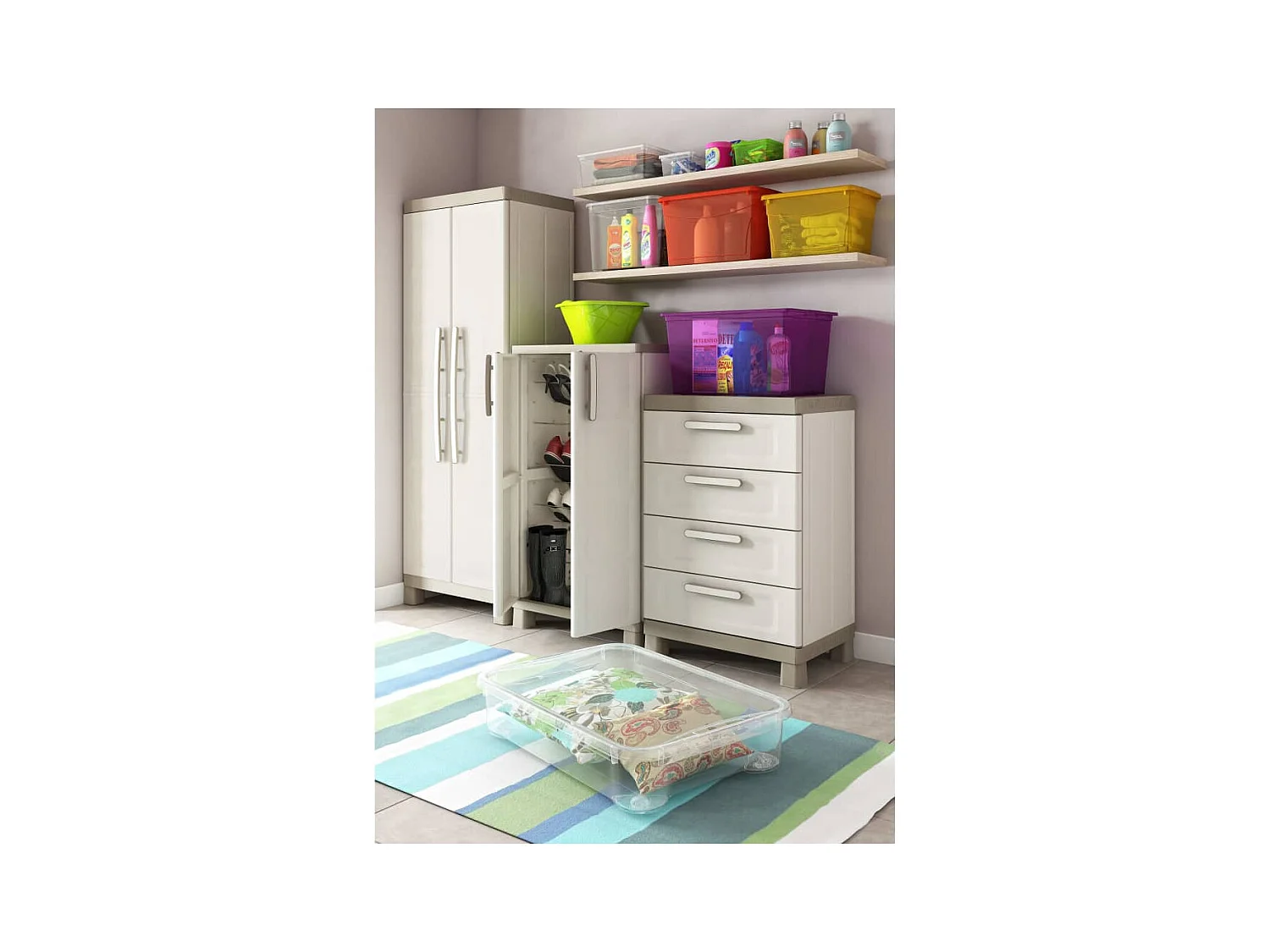 Opbergkast met schappen Excellence 182 cm beige en taupe