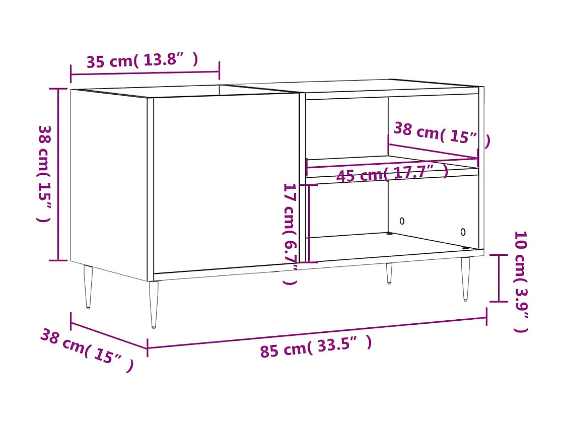 Platenkast 85x38x48 cm bewerkt hout betongrijs