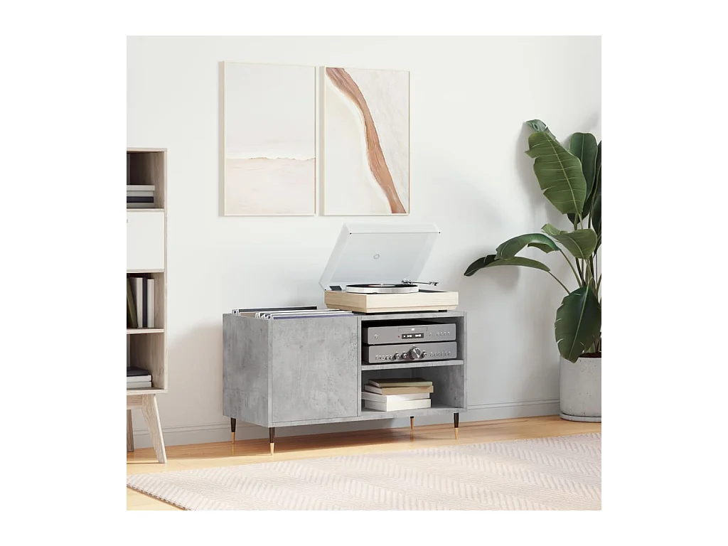 Armoire à disques gris béton 85x38x48 cm bois d'ingénierie