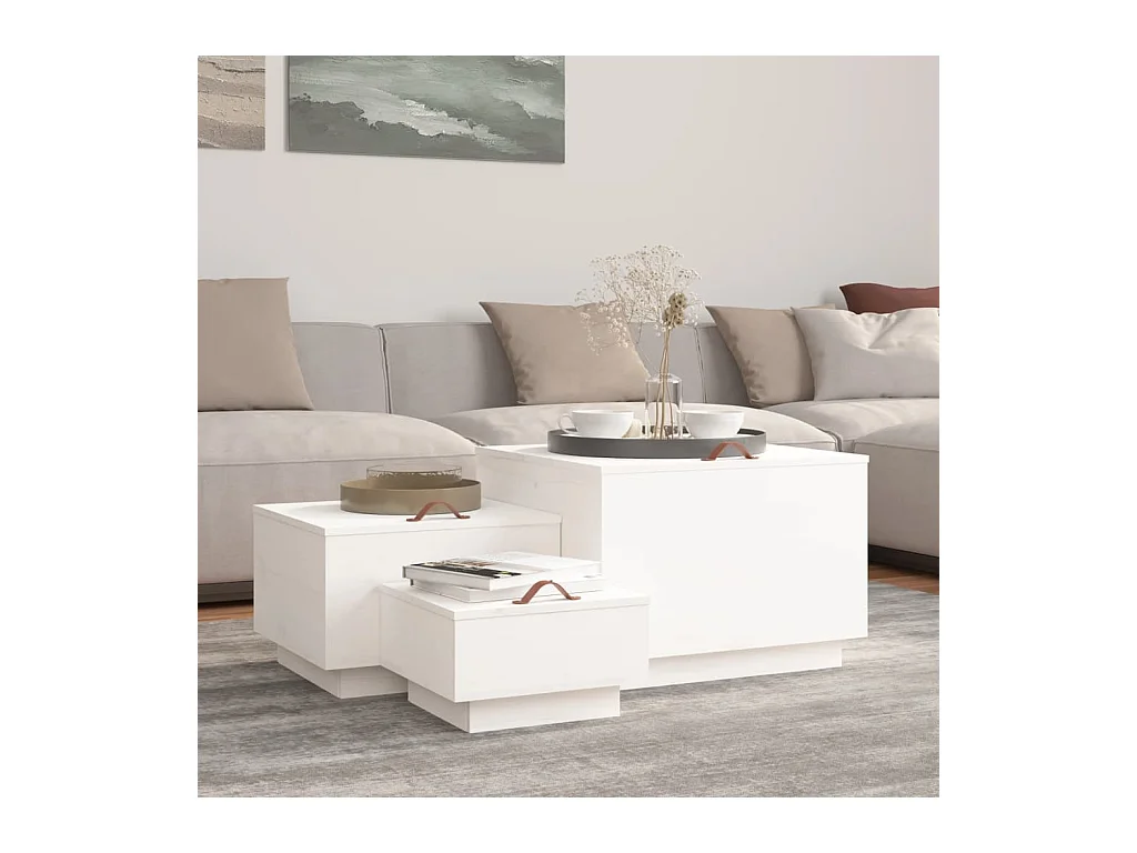 Boîtes de rangement et couvercles 3pcs Blanc Bois massif de pin