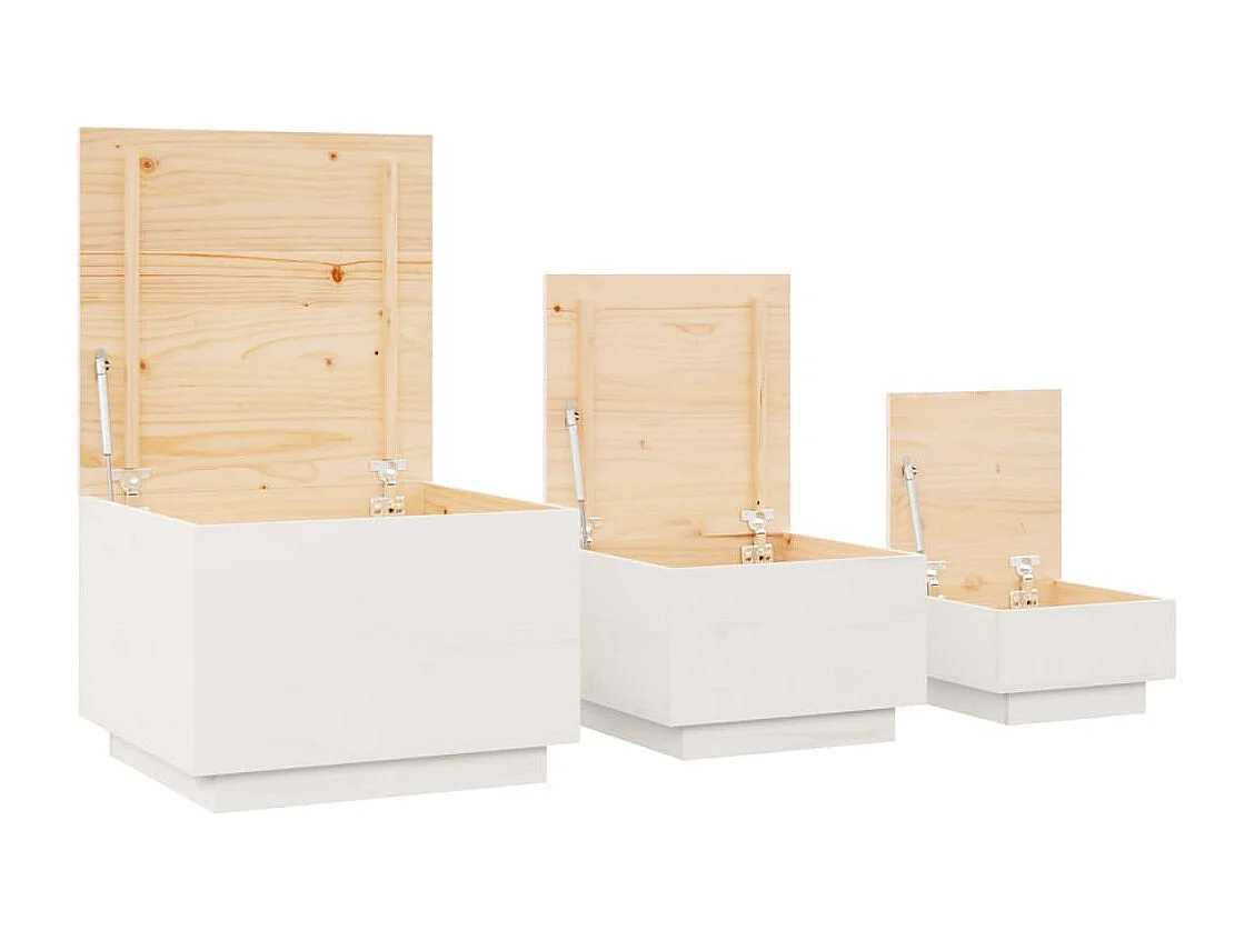 Boîtes de rangement et couvercles 3pcs Blanc Bois massif de pin