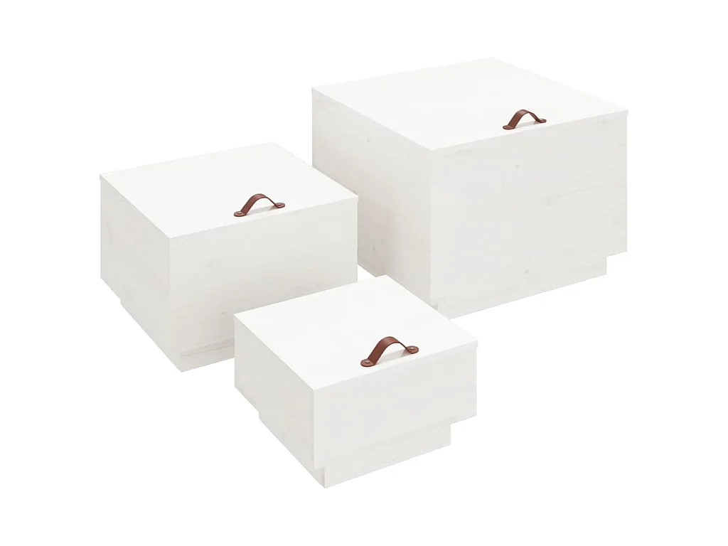 Boîtes de rangement et couvercles 3pcs Blanc Bois massif de pin