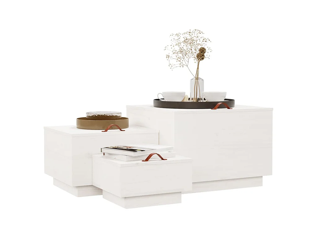 Boîtes de rangement et couvercles 3pcs Blanc Bois massif de pin